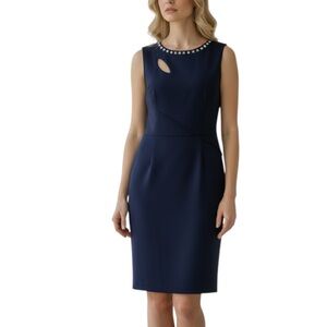 Adrianna Papell navy studded sheath dress with cut out & asymmetrical seams, NWT
